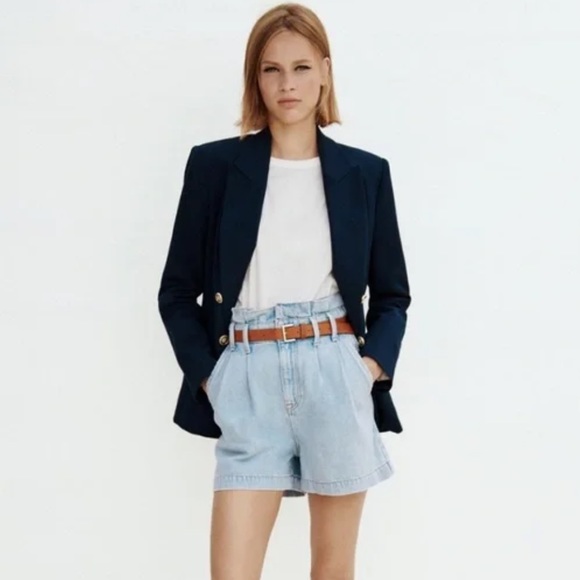 Zara denim paper bag shorts with belt - Picture 3 of 5